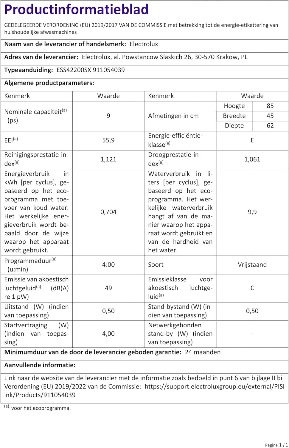 Electrolux - lave-vaisselle série ESS - 45 cm, 9 couverts, 47 dB, inox ESS42200SX