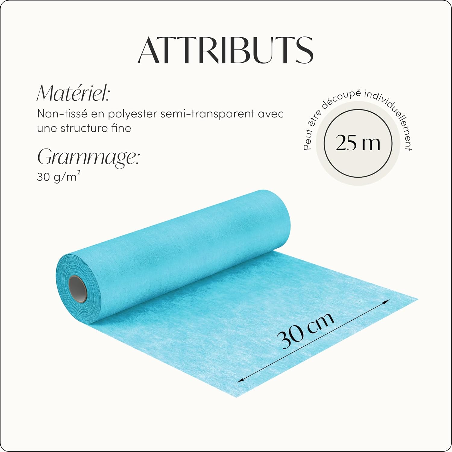 100%Mosel - Chemin de table non-tissé bleu aqua - 30x2500cm - décoration occasions spéciales