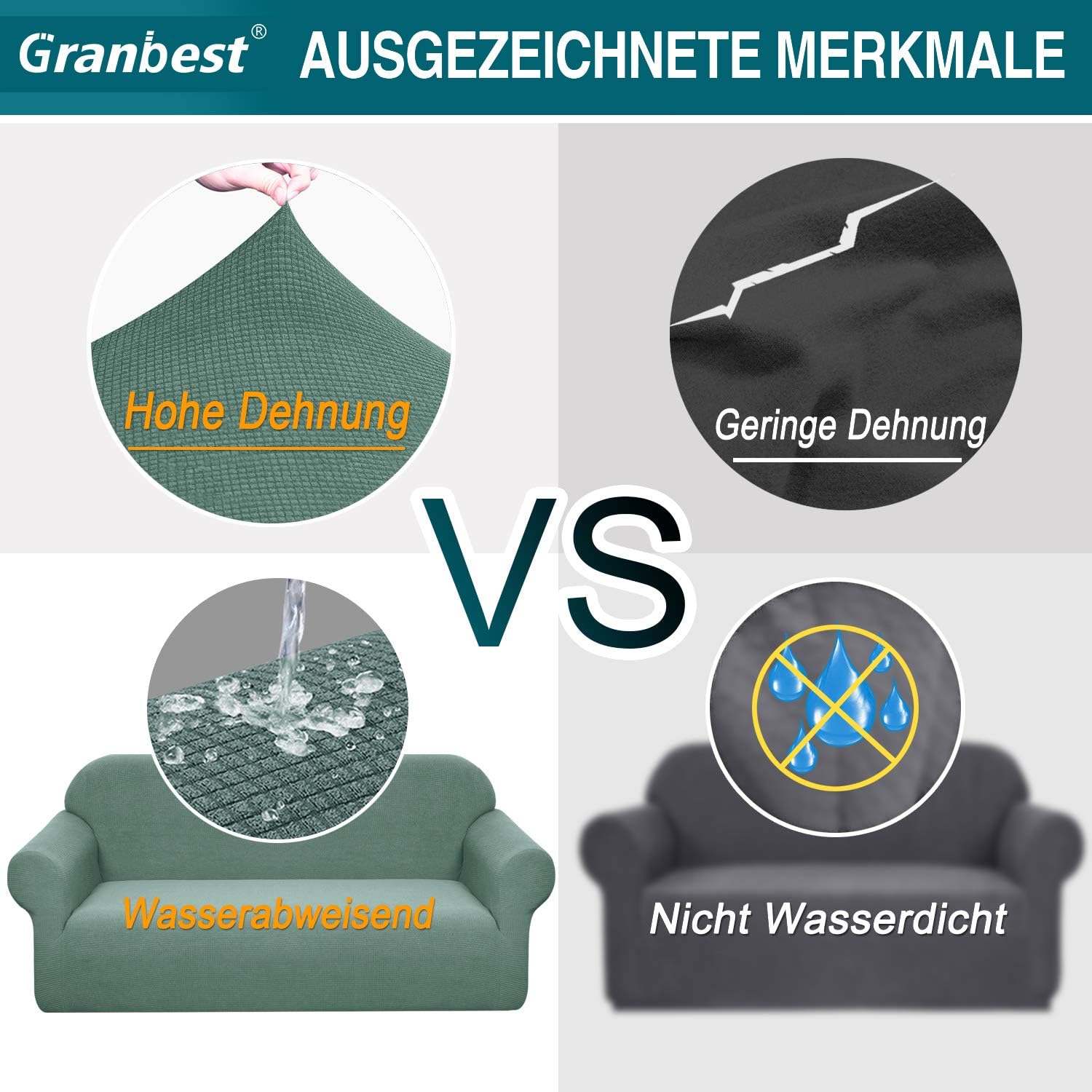 Granbest - Housse de Canapé Imperméable - 2 places - Élastique, durable, universel, vert matcha