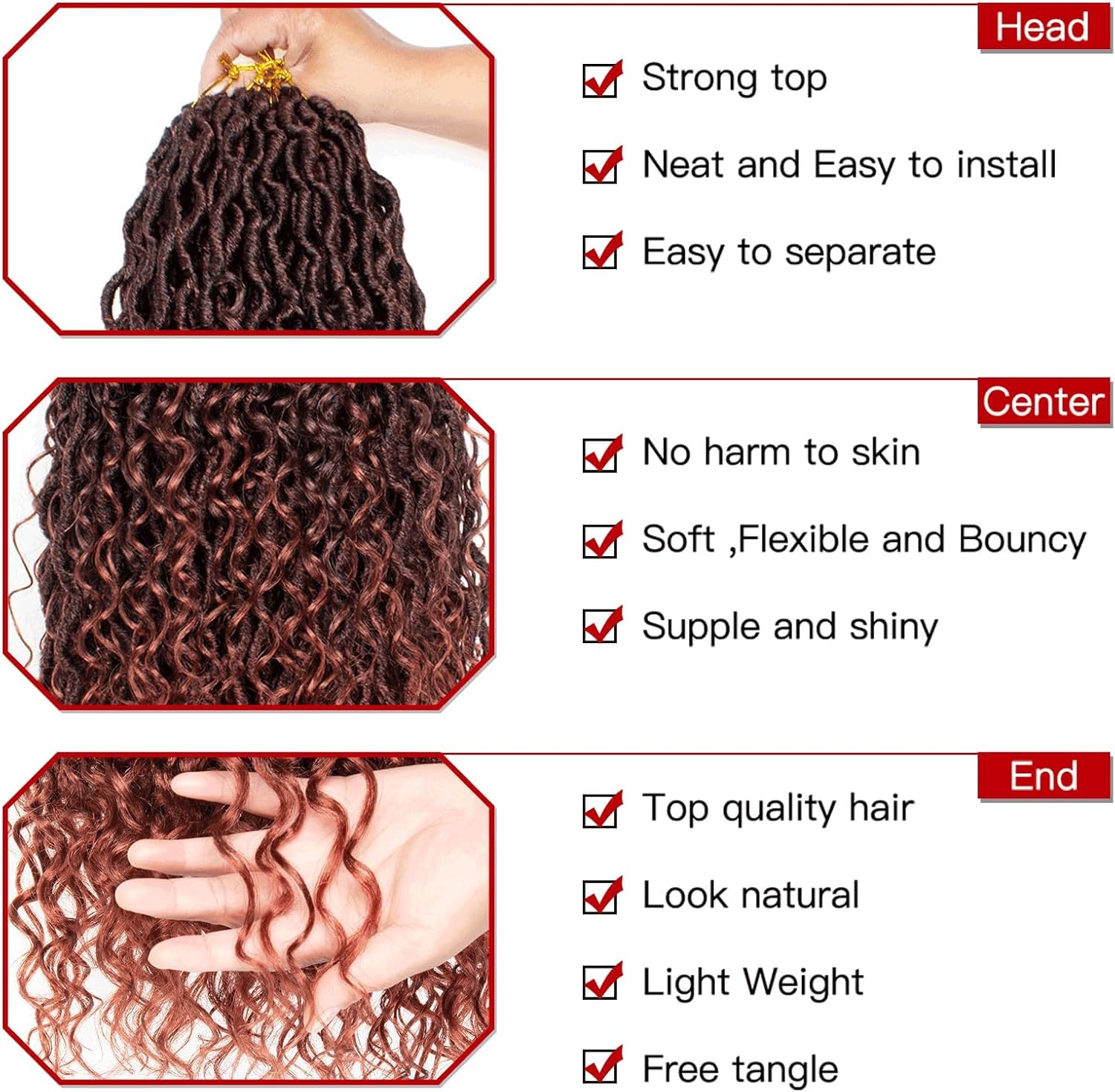 Xtrend - lot de 8 fausses dreadlocks bohème, 35,6 cm, 14 mèches, T350#