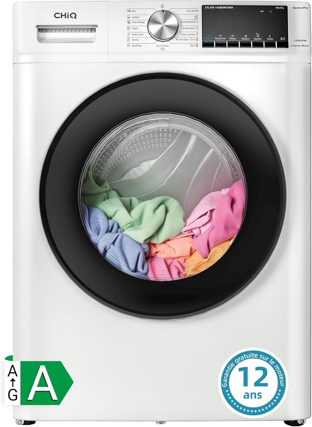 CHiQ - lave-linge Space Pro 10kg, 1400tr/min, IA, vapeur, CFL100-14586IM3XWA