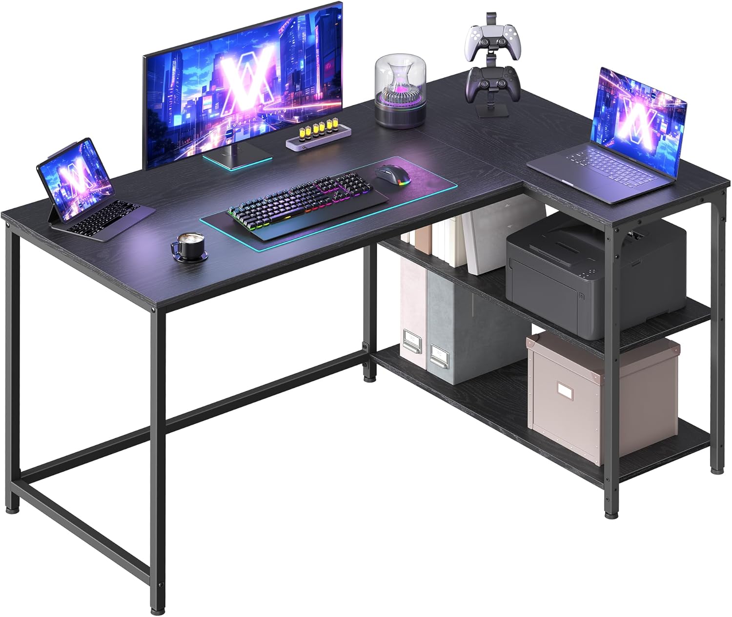 VASAGLE - bureau gaming en L - 120x80 cm - étagères réglables LWD136BE01