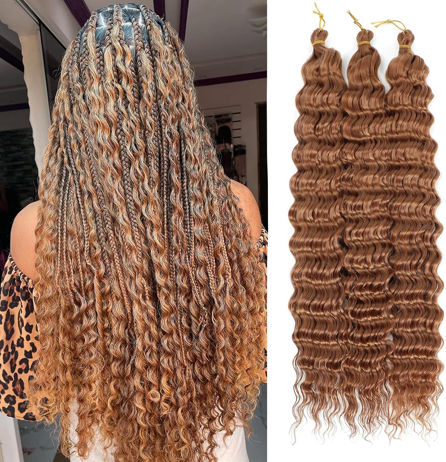 Extensions cheveux synthétiques - Deep Wave - 22 pouces, lot de 3, boucles douces, couleur 30#