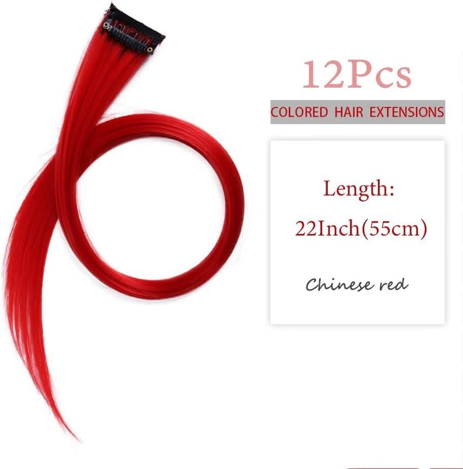 Mèches à clipser - extension rouge - 55 cm - lot de 12, accessoires enfants