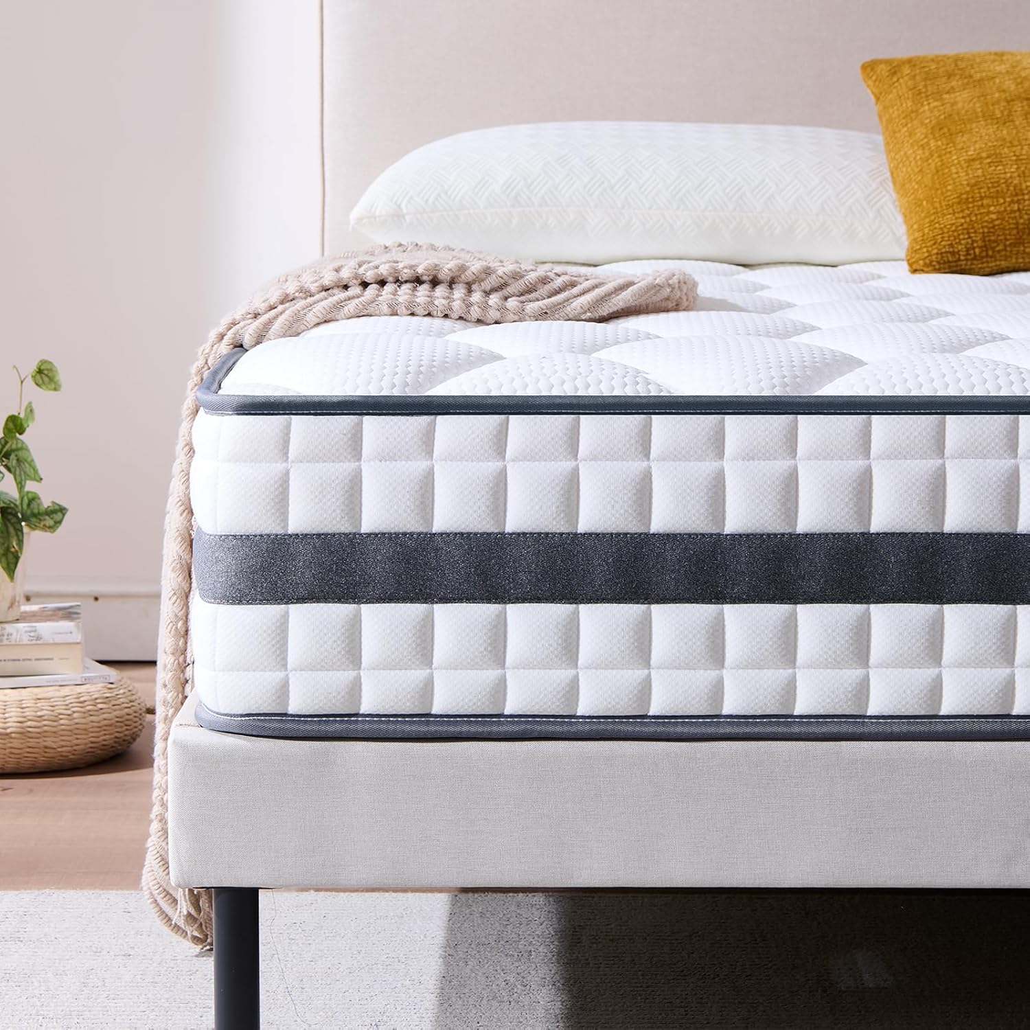 Matelas - hybride mousse mémoire & ressorts - 90x190x25 cm - doux, respirant