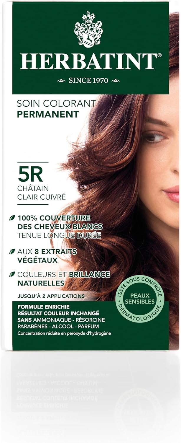 Herbatint - Soin Colorant Permanent 150ml - Sans ammoniaque, couvre 100% des cheveux blancs, testé peau sensible, 5R