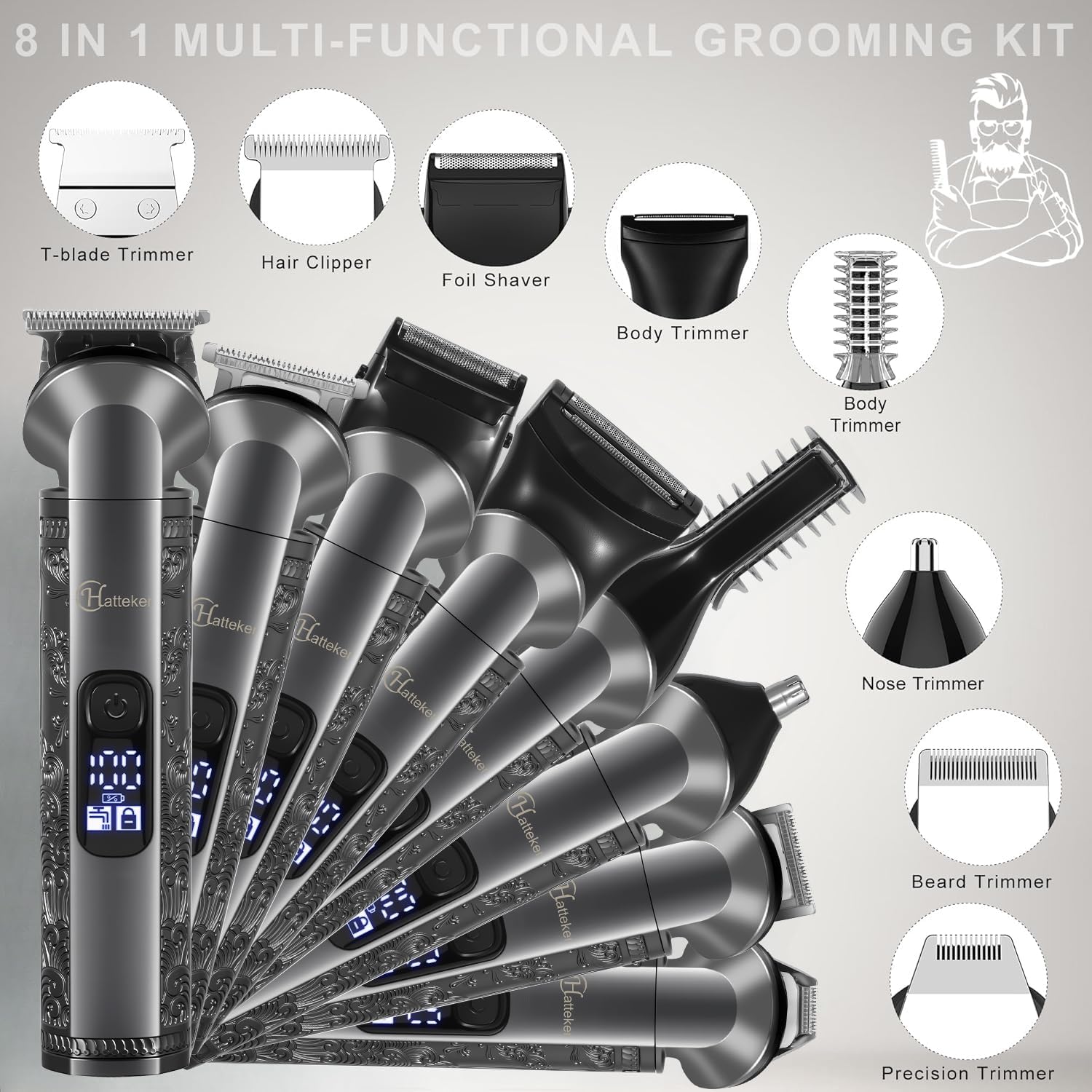 Hatteker - tondeuse barbe sans fil, compacte, autonomie 609G