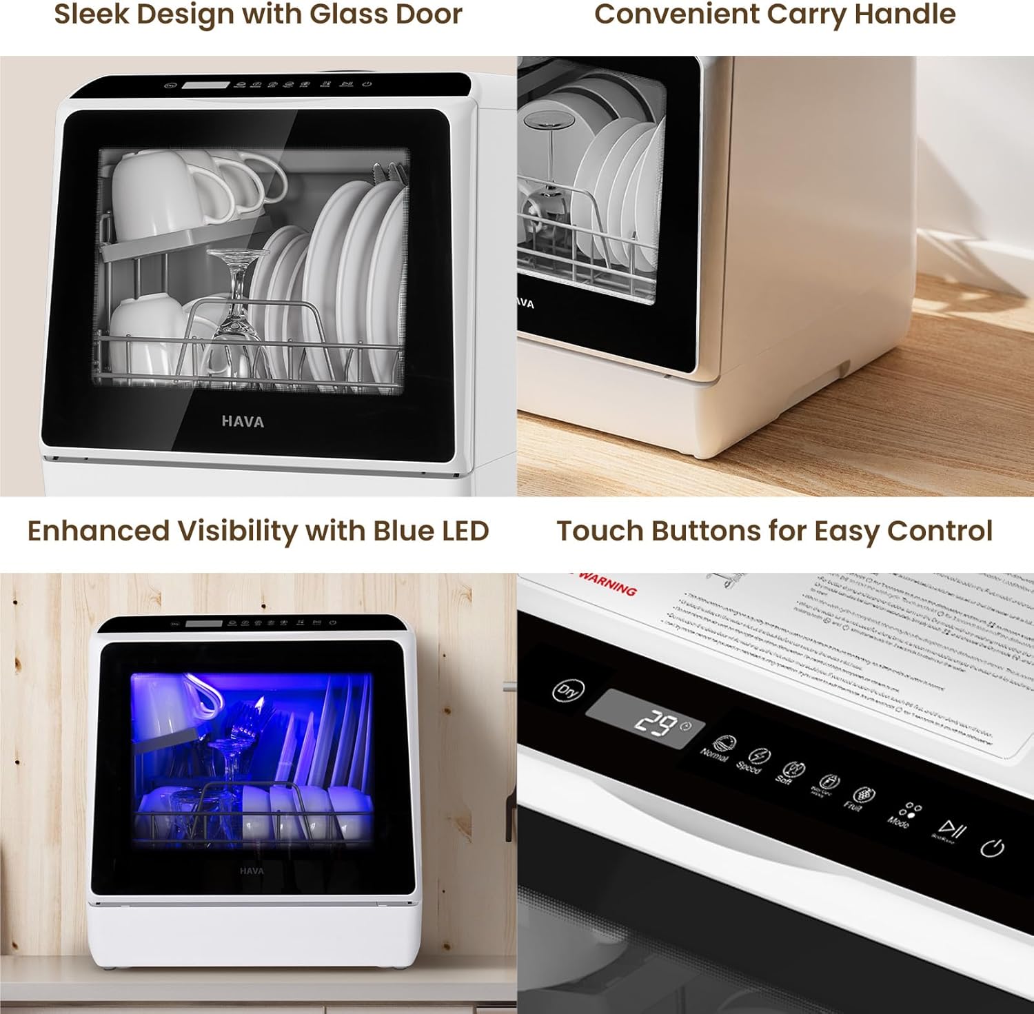 HAVA - Mini lave-vaisselle portable, 5L, 6 programmes, réservoir intégré