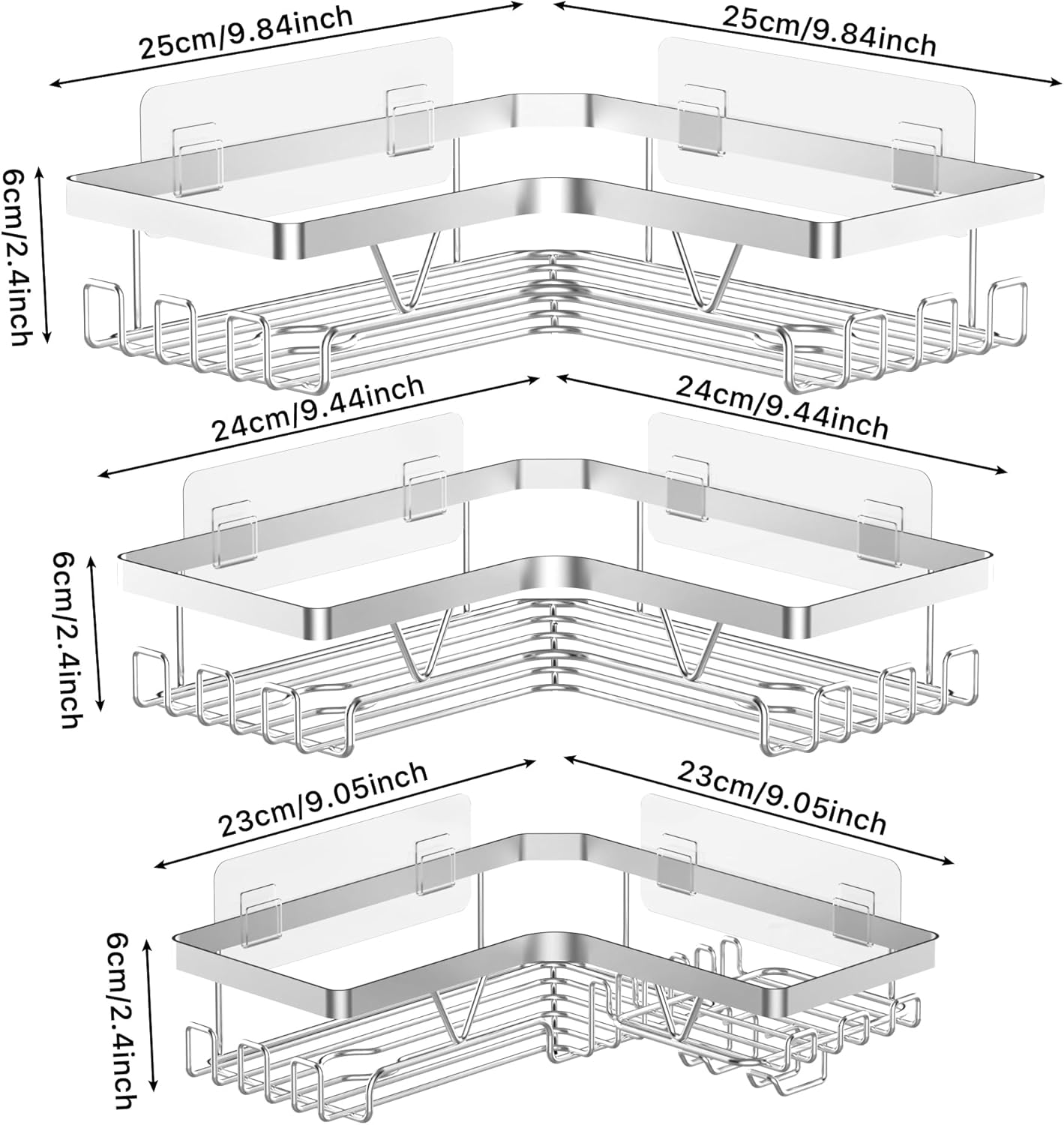 KEGII - étagère douche 3 niveaux - inox, angle, sans perçage, argent