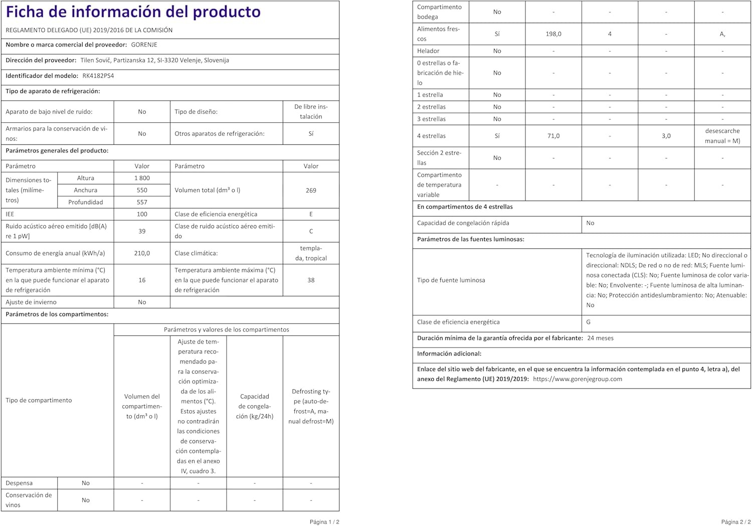 Gorenje - réfrigérateur-congélateur série RK - 269L, classe E, argent - RK4182PS4