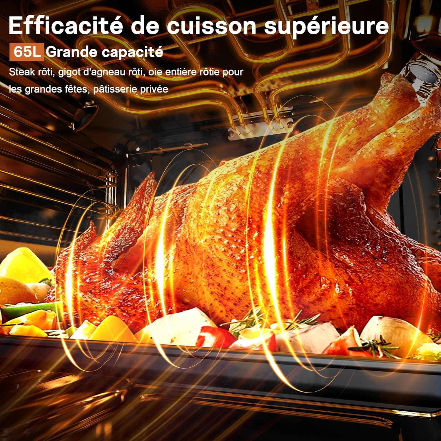 Karinear - four électrique 60 cm, 65L, 4 programmes, 2200W, verre trempé