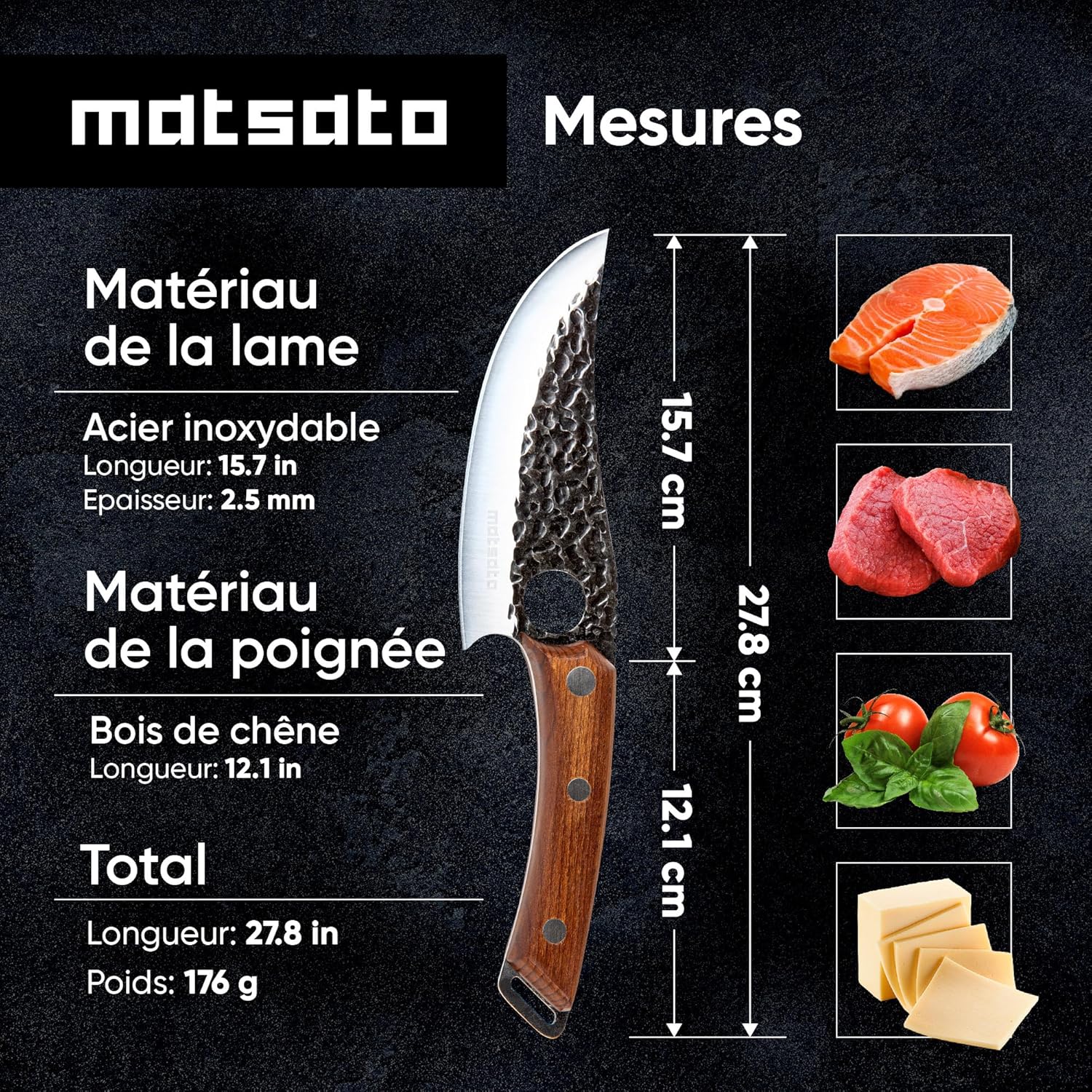 Matsato - Couteau Chef Pro - acier japonais - lame tranchante 20cm