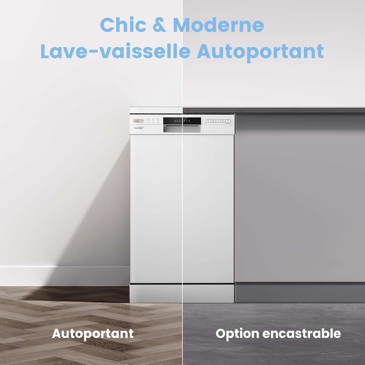 COMFEE' - lave-vaisselle indépendant 10 couverts, départ différé, paniers flexibles, demi-charge - CDWEF1034BW