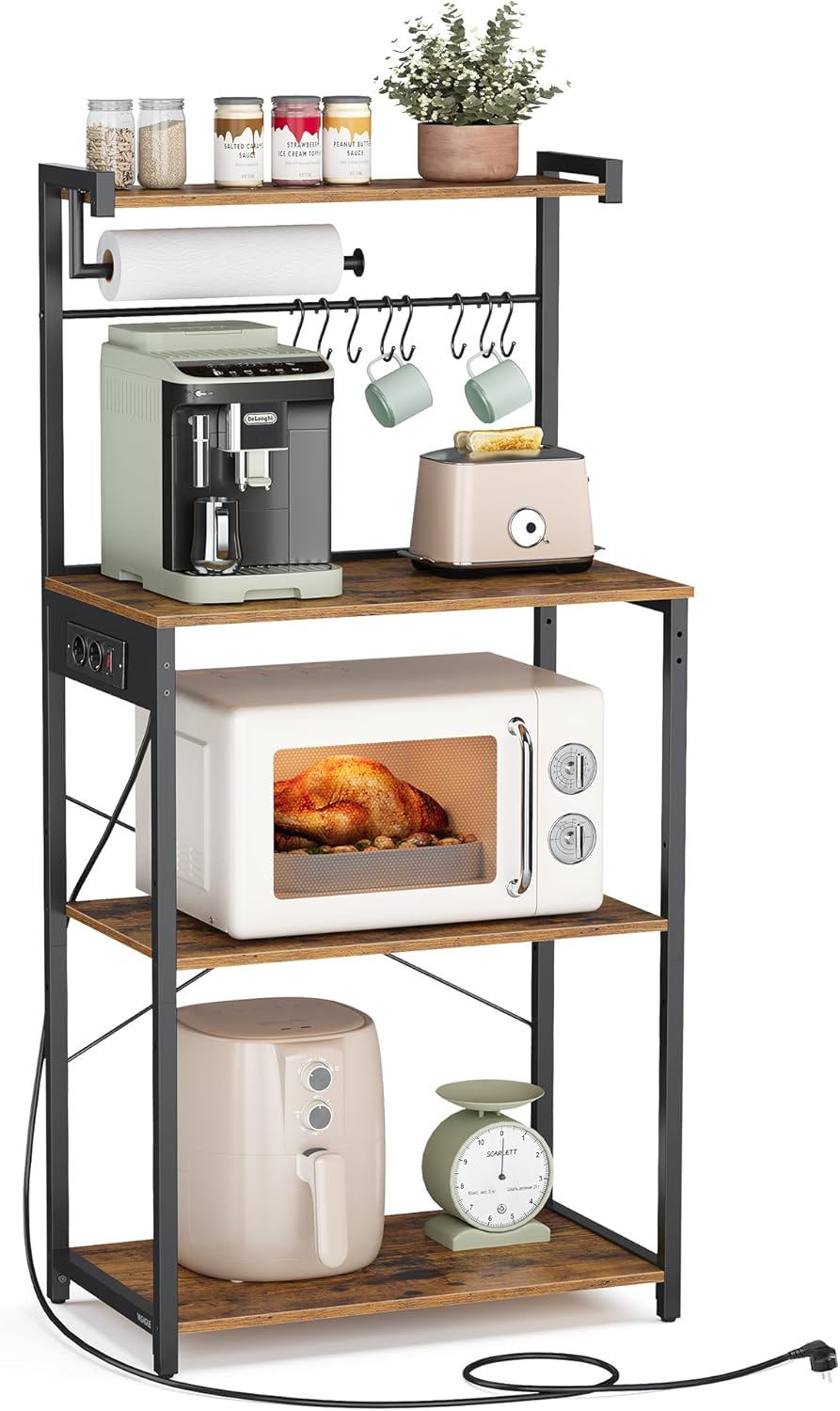 VASAGLE - étagère cuisine 4 niveaux, multiprise, 40x60x140 cm, KKS014K02