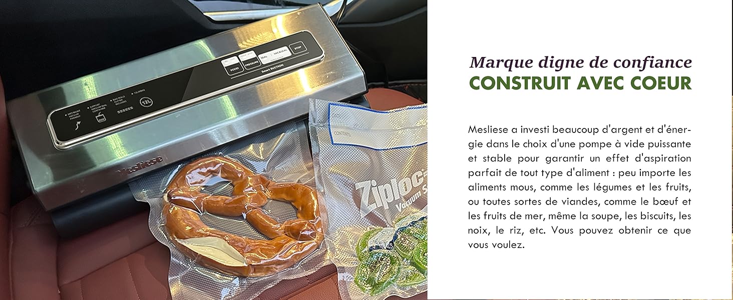 avec emballage scellé de bretzels. Affichage numérique et commandes visibles sur l'appareil.