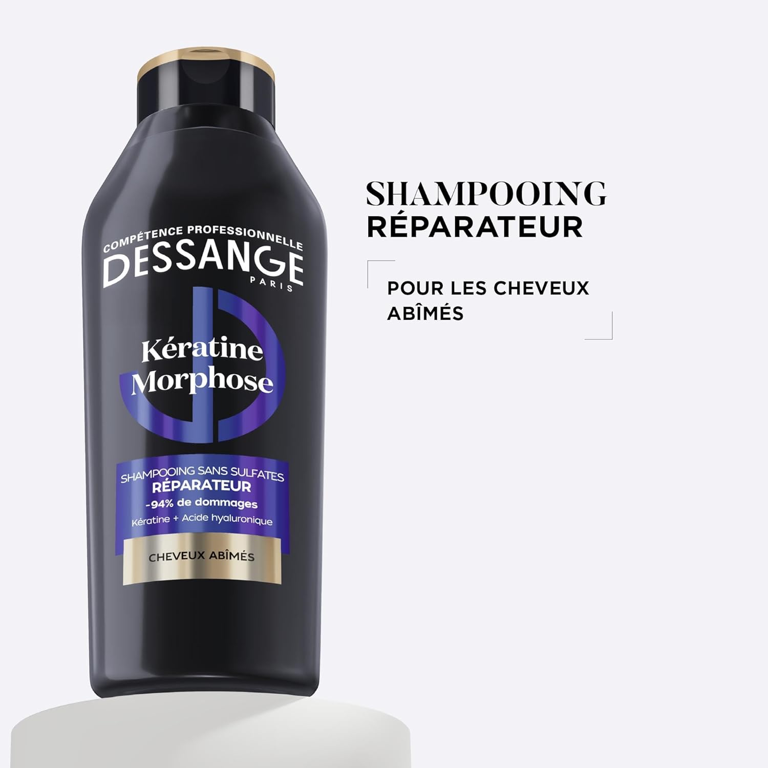 DESSANGE - Shampoing Réparateur Keratine Morphose - 2x280ml - Sans sulfates, kératine végétale, acide hyaluronique