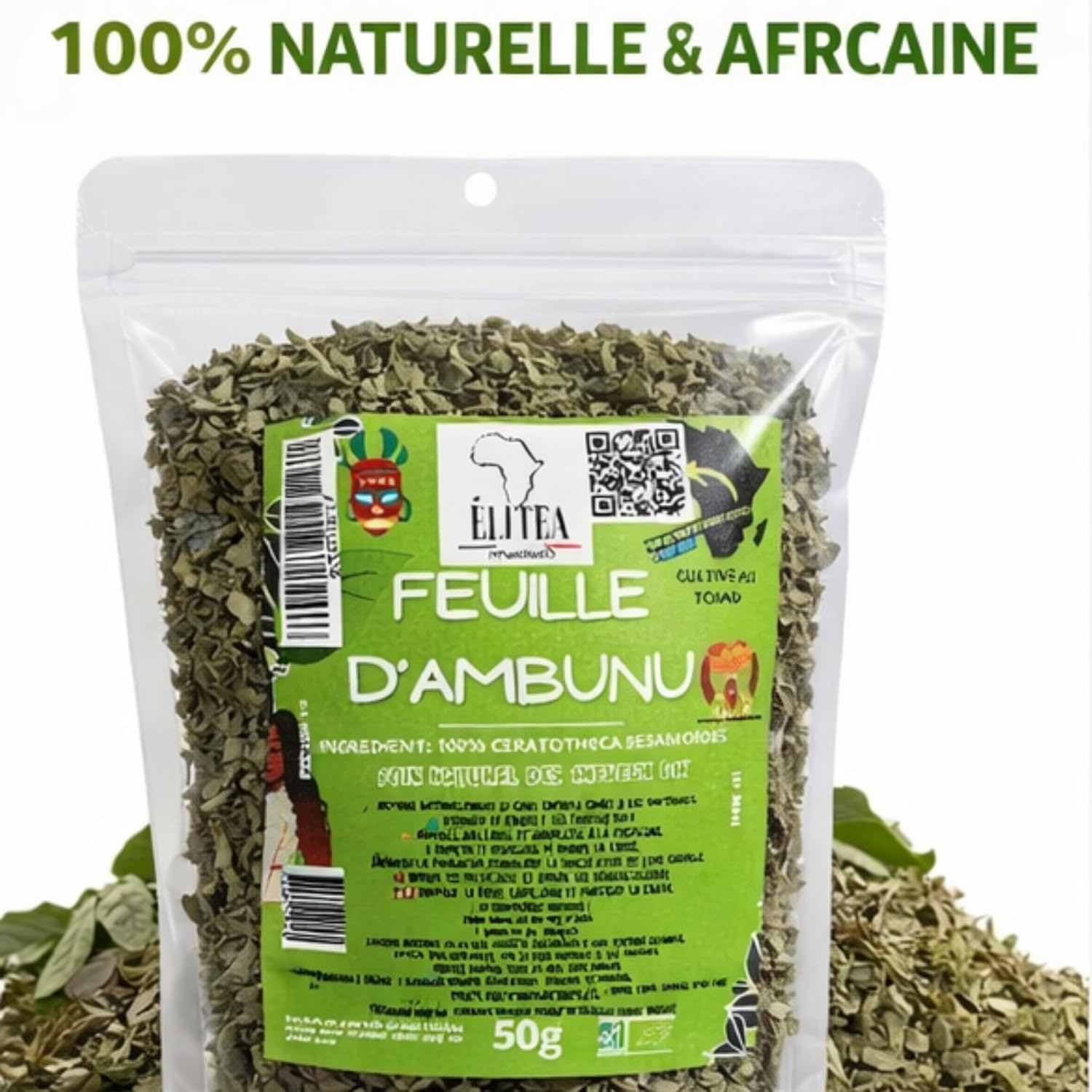 Feuilles d’Ambunu 100% Naturelles – gel démêlant fortifiant 50g – origine Tchad, cheveux crépus et bouclés