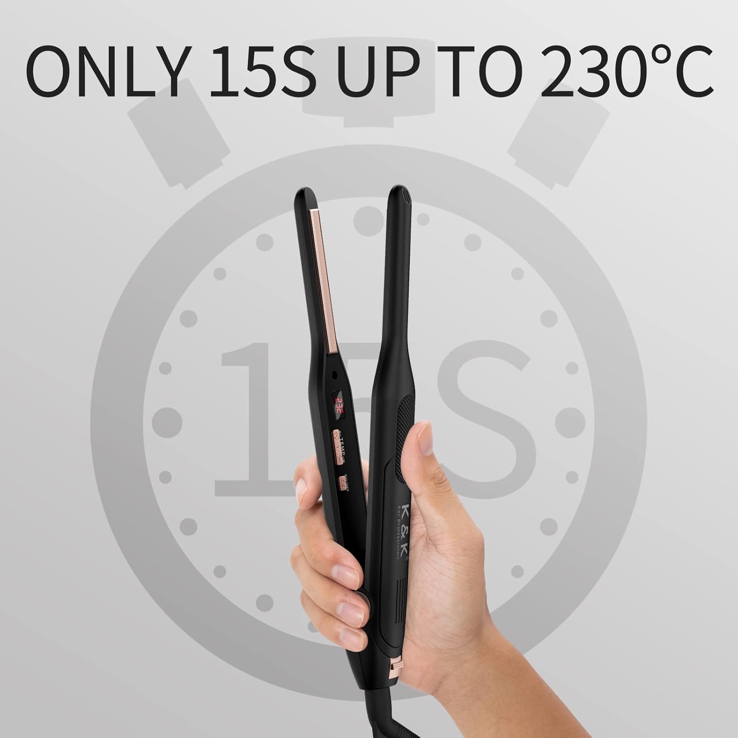 K&K - Mini Lisseur Cheveux Court - 2 en 1, titane, 50-230°C, arrêt auto