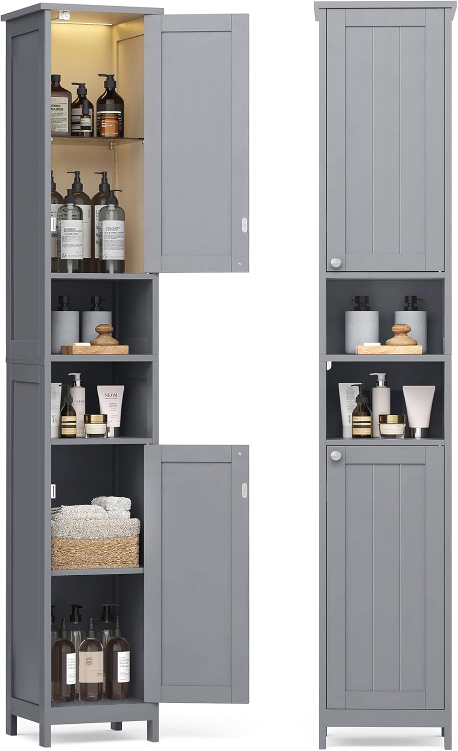 VASAGLE - Armoire haute salle de bain, étagères réglables, éclairage, BBC566G03