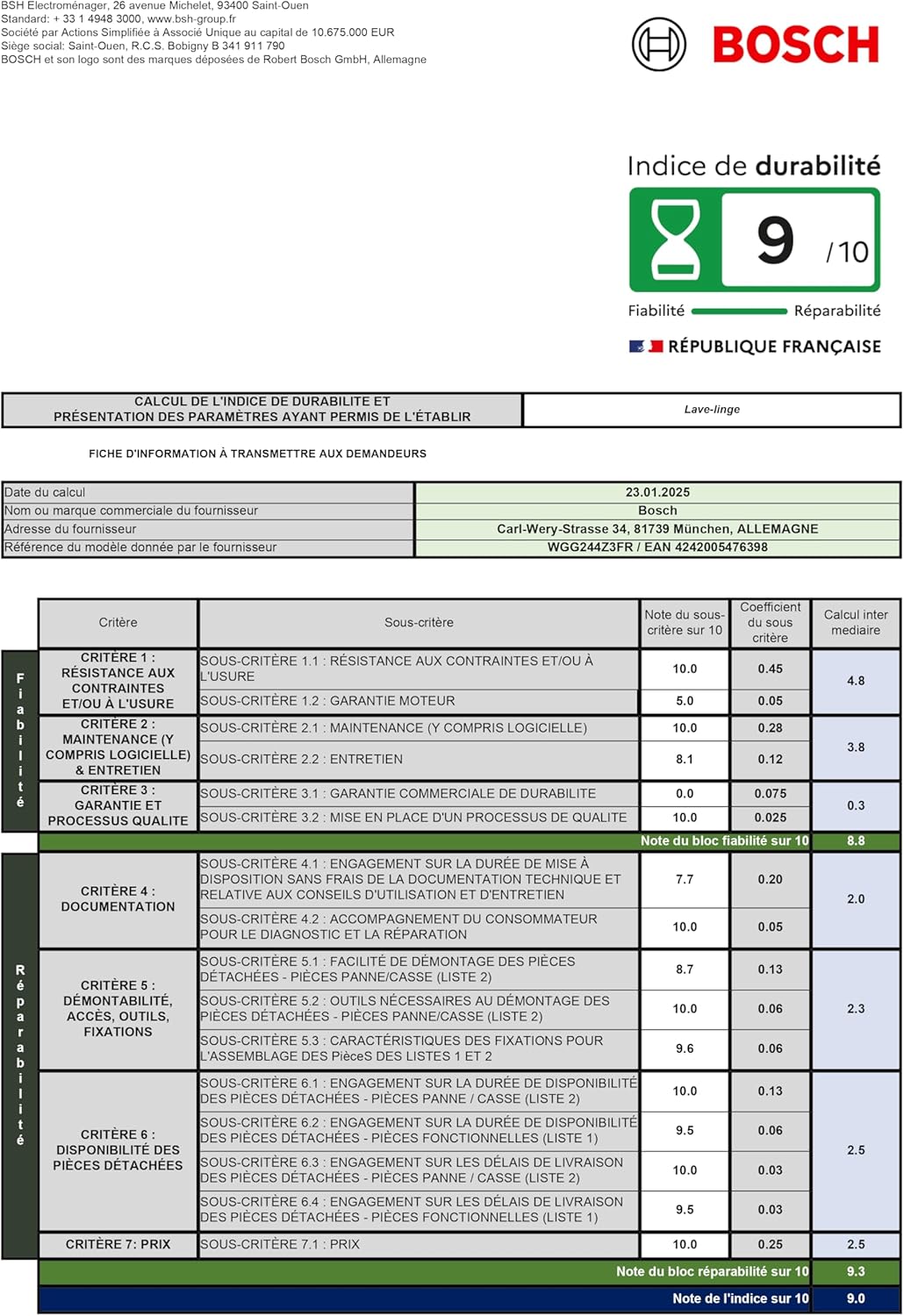 Bosch - Série 6 lave-linge 9kg 1400trs/min blanc compact WGG244Z3FR