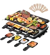 2-en-1 Appareil a Raclette 8 Personnes Machine a Raclette Anti-adhésif Plaque de Cuisson Bilatéra...