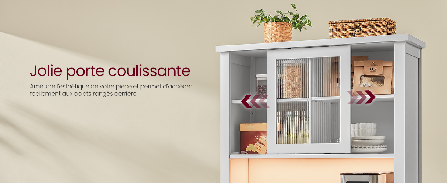 une armoire blanche avec une porte vitrée et une plante dedans.