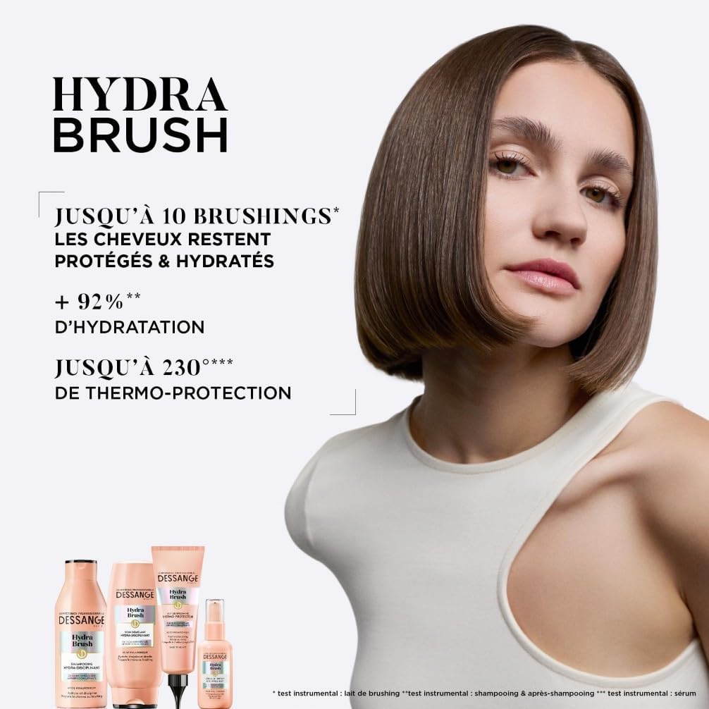 DESSANGE - Coffret Hydra-Brush - shampoing, lait thermoprotecteur, sérum anti-frizz, acide hyaluronique