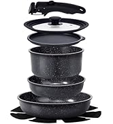 Jeu de casseroles et poêles antiadhésives Gipp de 8 pièces avec poignée amovible, compatibles avec...