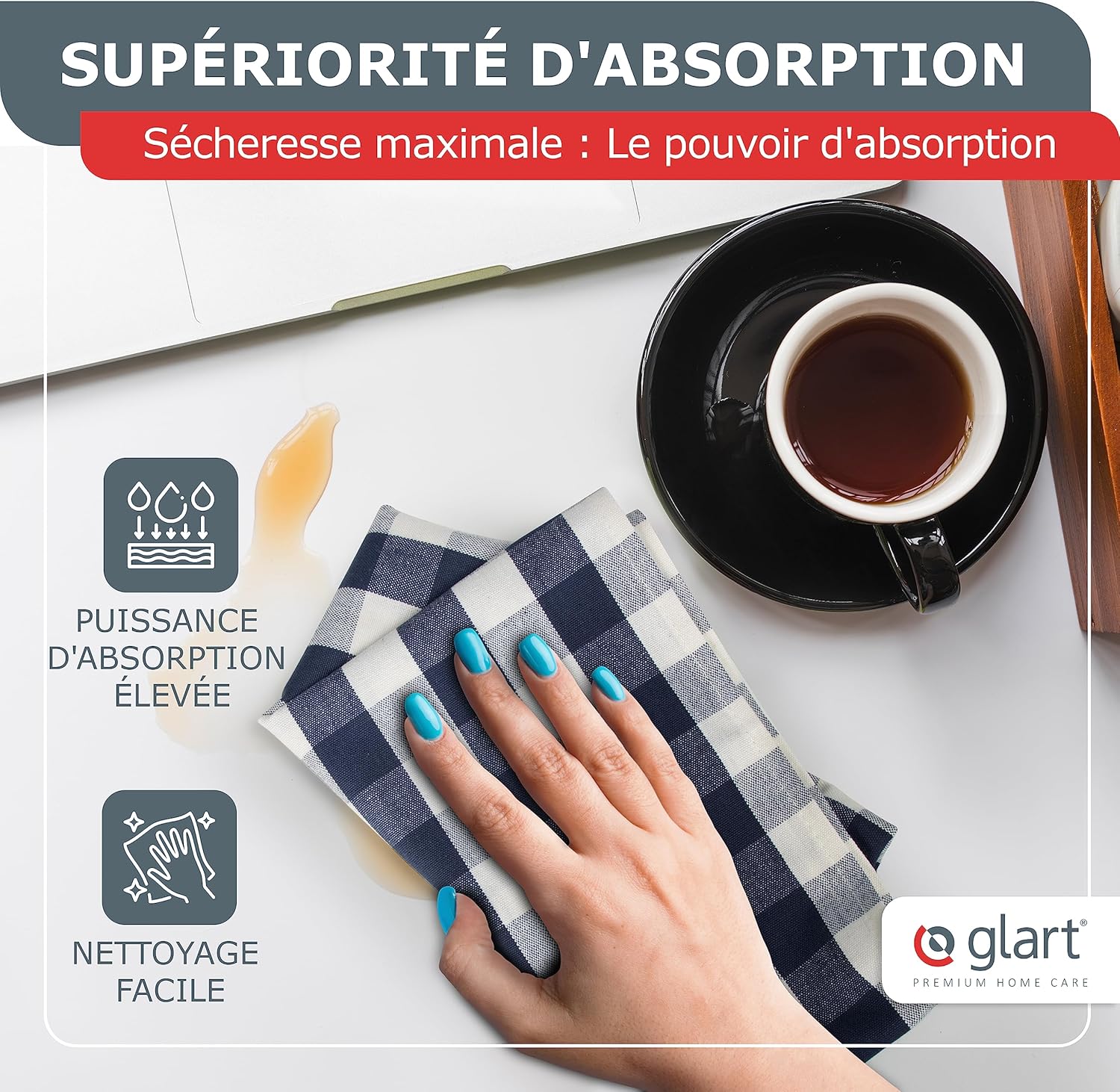 Glart - torchons 48GR - 45x90 cm - coton absorbant, pré-lavé, sans peluches