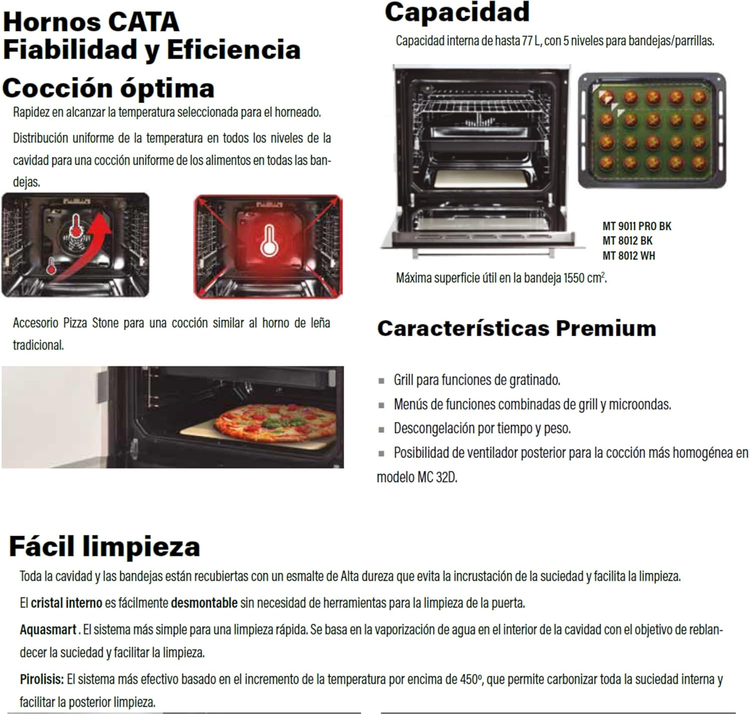 Cata - Four statique série SES - 60cm - 66L, 4 fonctions, blanc - SES6204WH