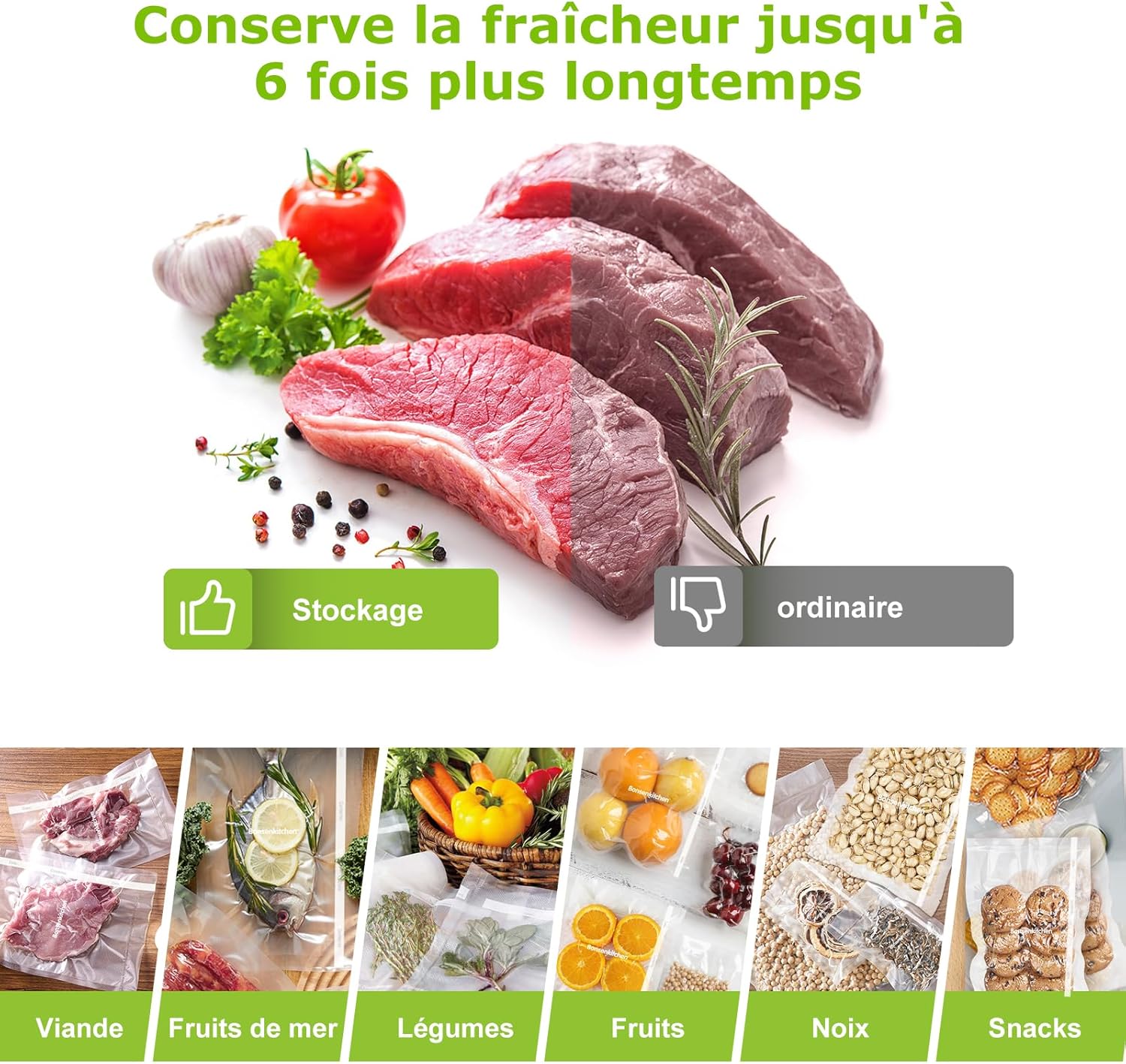 Bonsenkitchen - rouleaux sous vide 28x600cm - sans BPA, conservation aliments VB3207