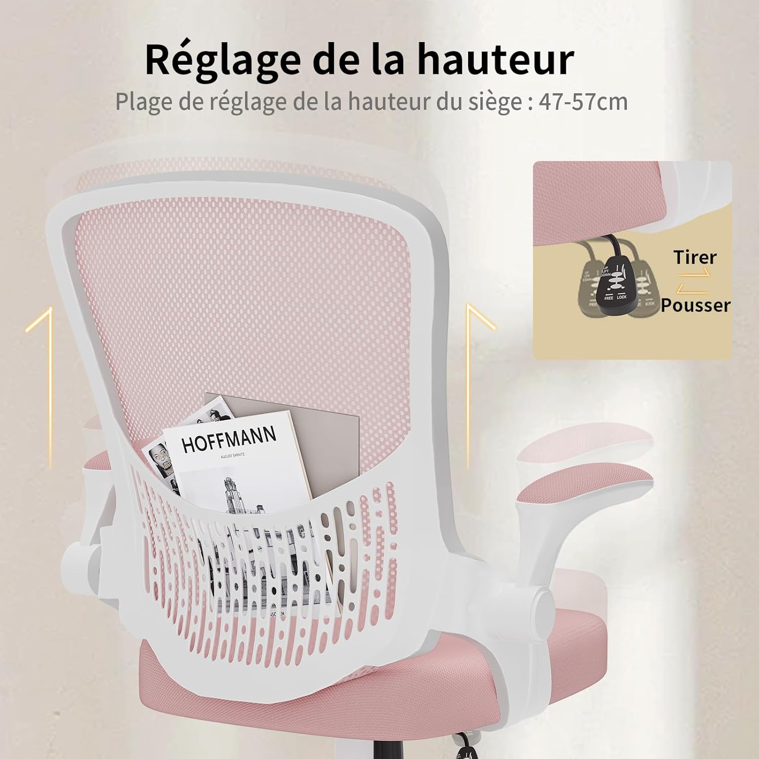 naspaluro - chaise de bureau ergonomique - accoudoirs réversibles, soutien lombaire, hauteur réglable, maille respirante