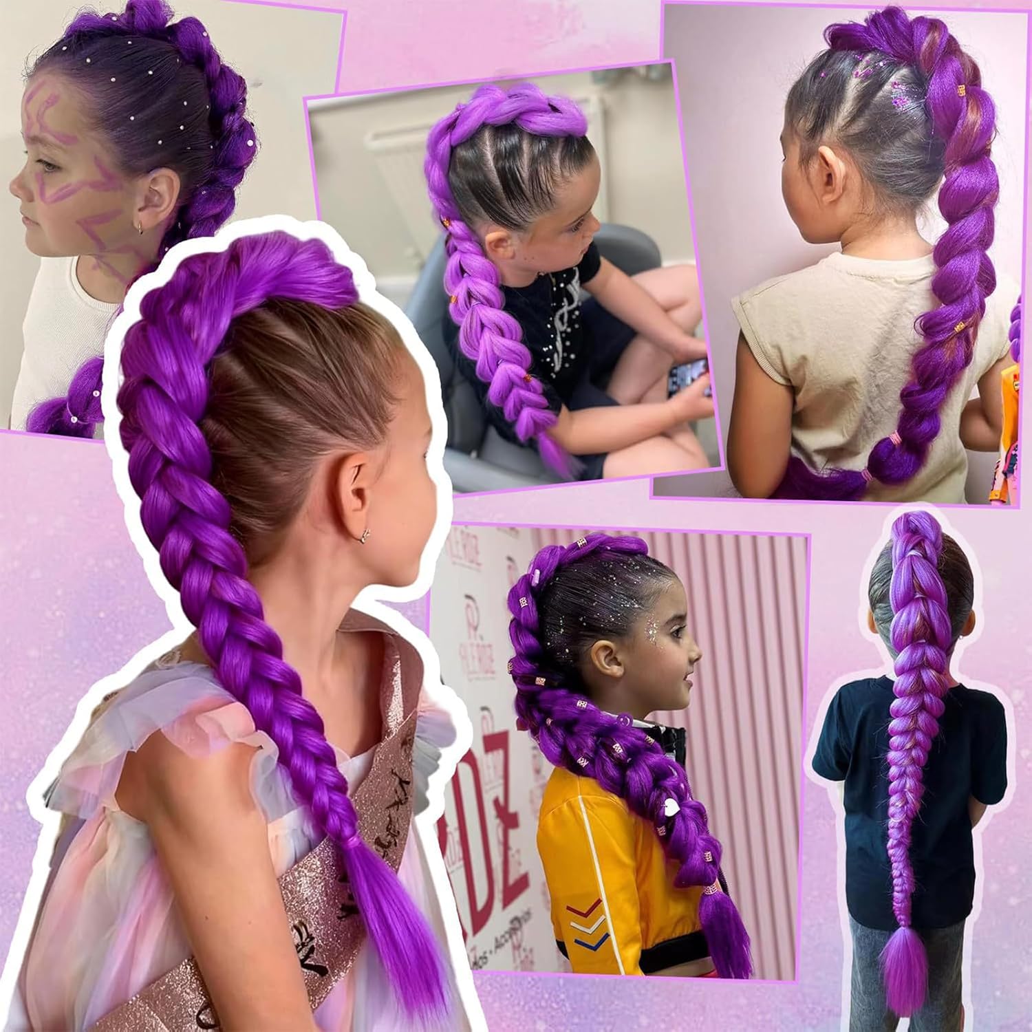 Perruque tressée violette - 66 cm - avec clip, adaptée cosplay et déguisement