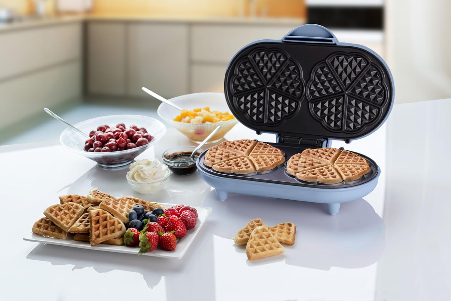 Bestron - Gaufrier double Sweet Dreams - cœur - antiadhésif - bleu