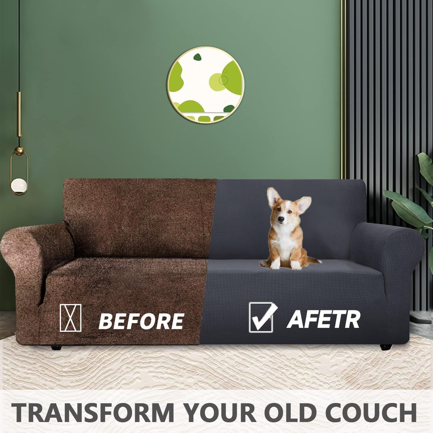 Housse canapé 3 places extensible, gris foncé, lavable, antidérapante