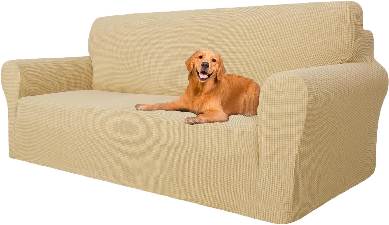 Housse de canapé 3 places - extensible, antidérapante, lavable, beige