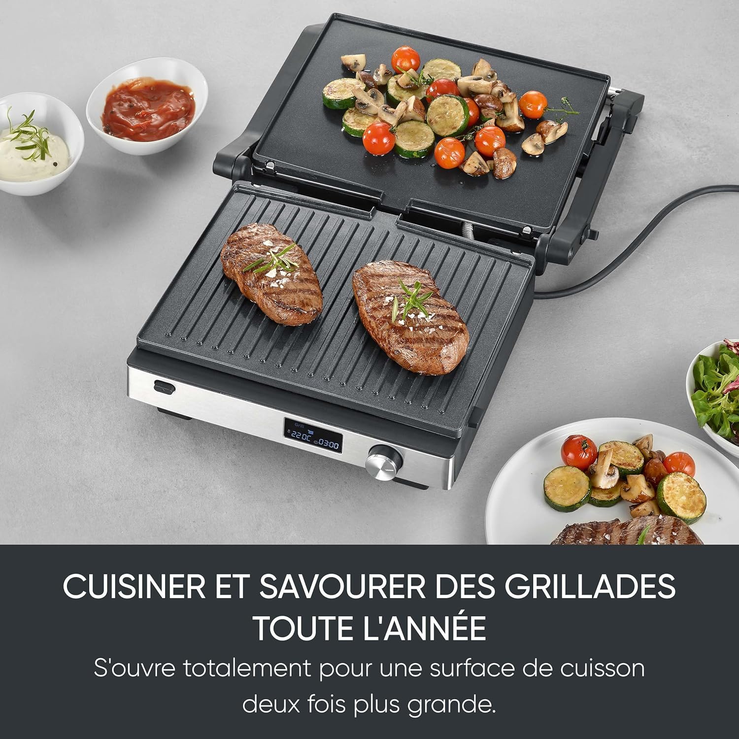 SEVERIN - SEVINI FLEX - 2000W - grill multifonction, plaques antiadhésives, inox/noir - KG 2380