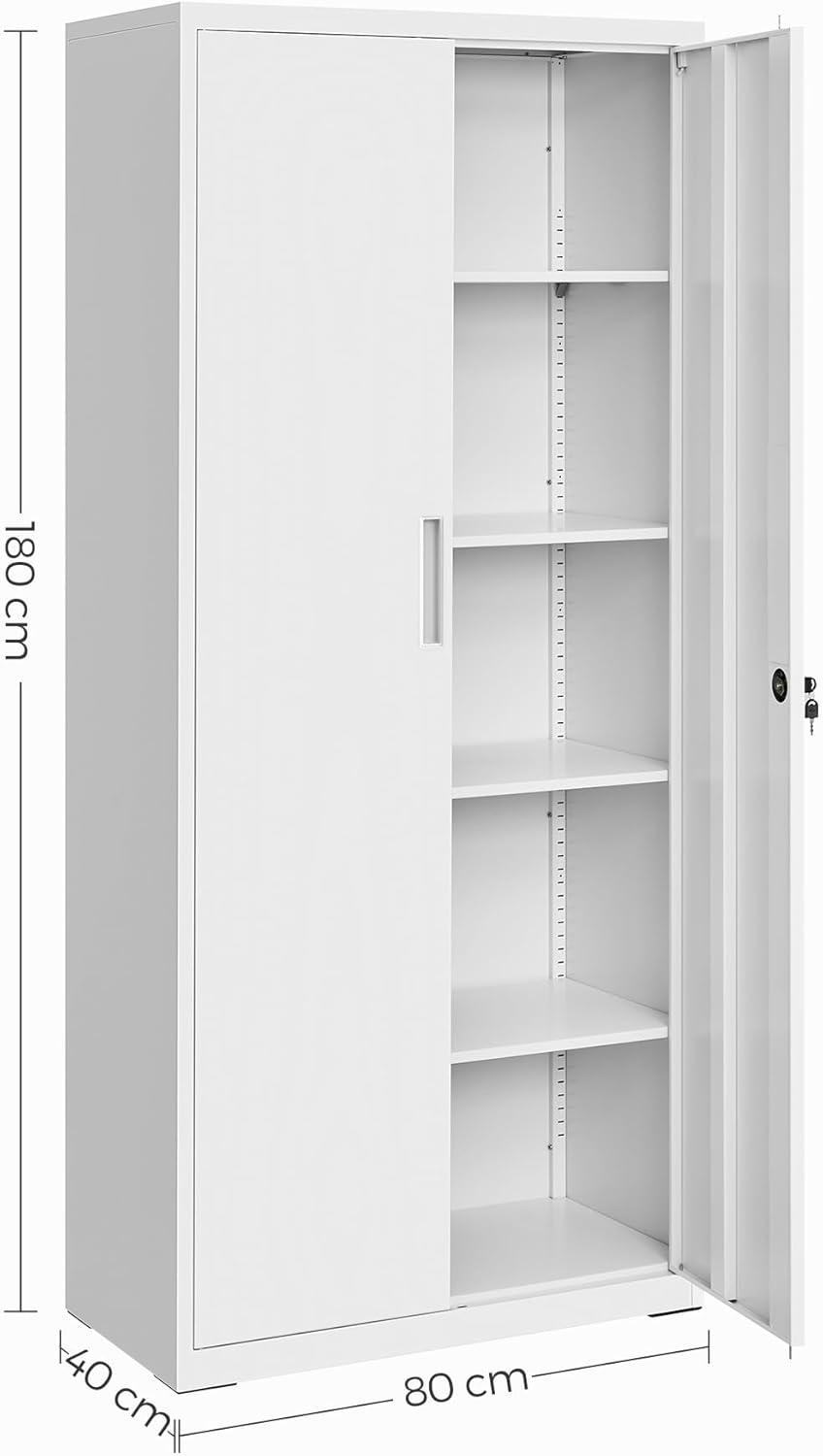 SONGMICS - meuble bureau acier, 5 niveaux, 40x80x180 cm, portes doubles, OMC015W01