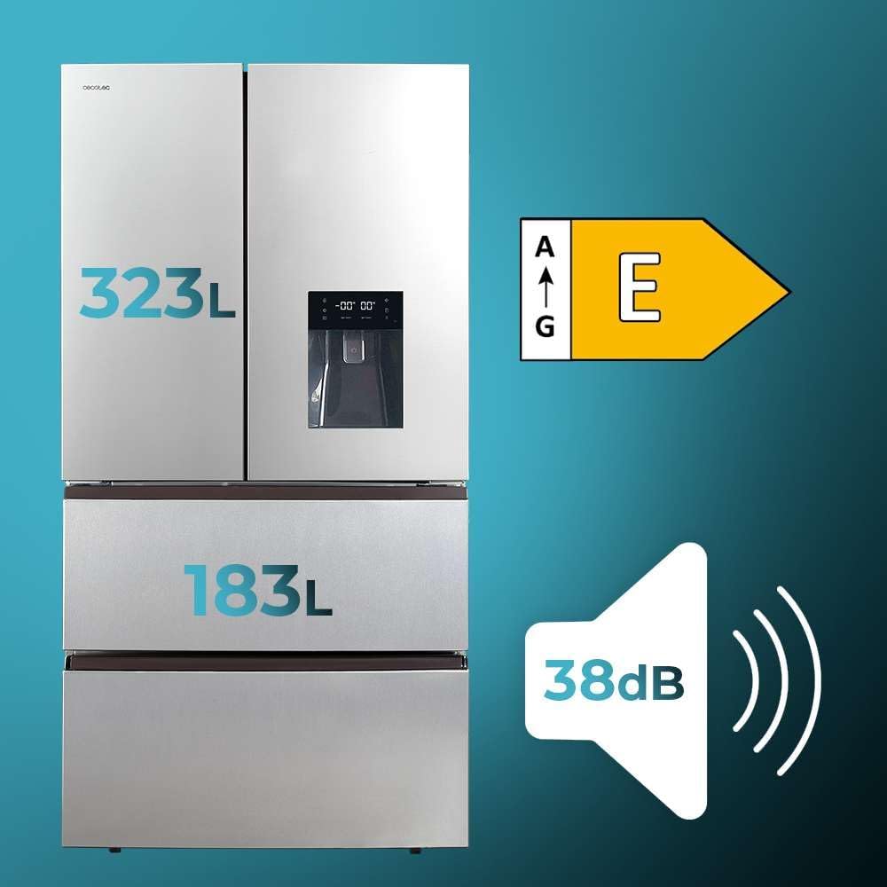 Cecotec - Bolero CoolMarket FD Series - 183x84cm - 510L, Inox, NoFrost, Distributeur d'eau - FD510WD