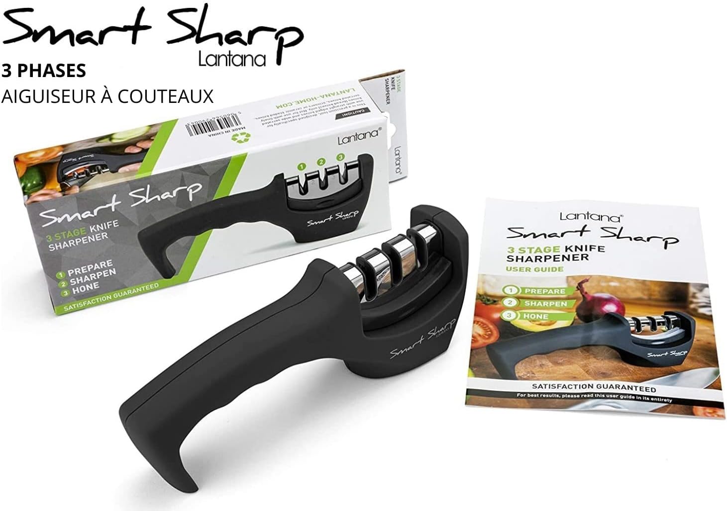Lantana - Smart Sharp 3 phases - aiguisage diamant/céramique/tungstène - finition noire/chromée