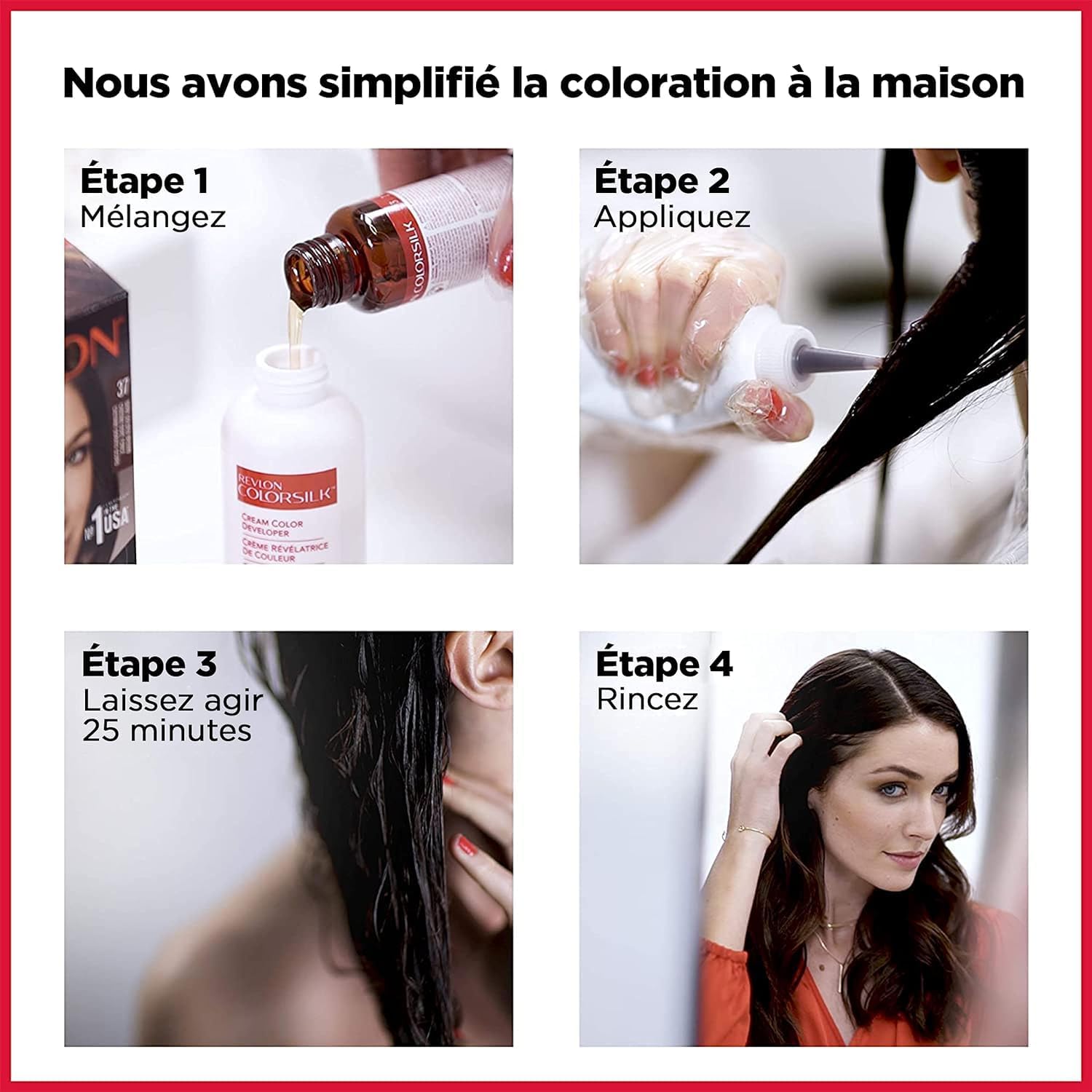 Revlon - Colorsilk Beautiful Color - coloration gel 3D, kératine, couvre 100% des cheveux blancs, 30 Châtain Foncé