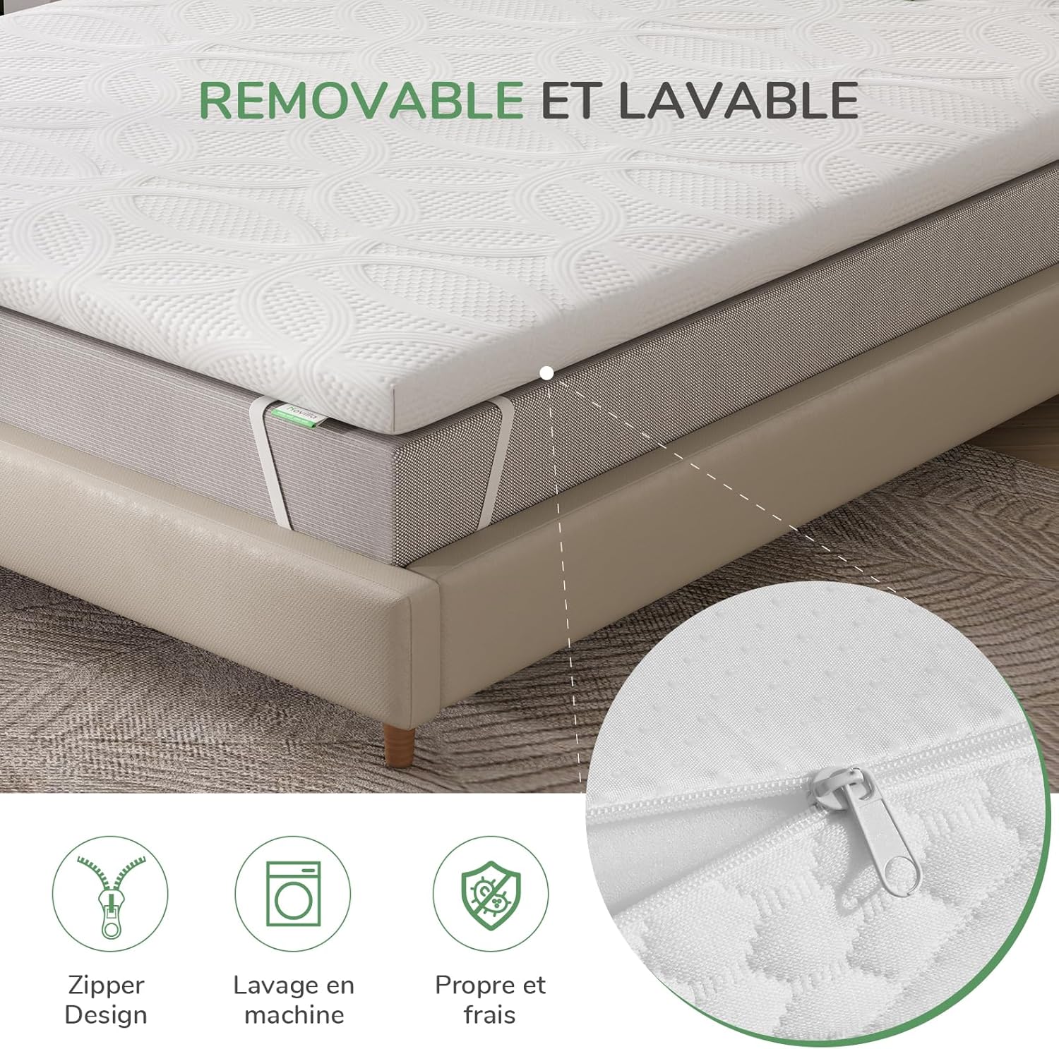Novilla - Surmatelas Gel Mémoire 150x190 cm, 5 cm, housse lavable
