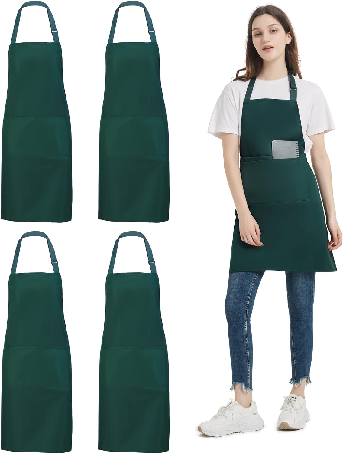 atopo - tablier chef pack 4 - taille réglable - 2 poches, étanche, vert
