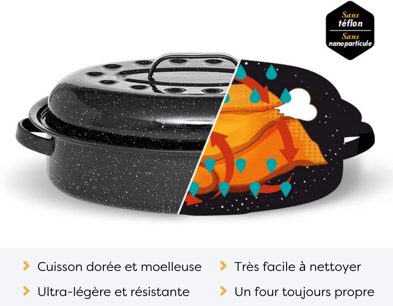 GRANITEWARE - Cocotte Roaster émaillée - format moyen - grille inox, livre recettes