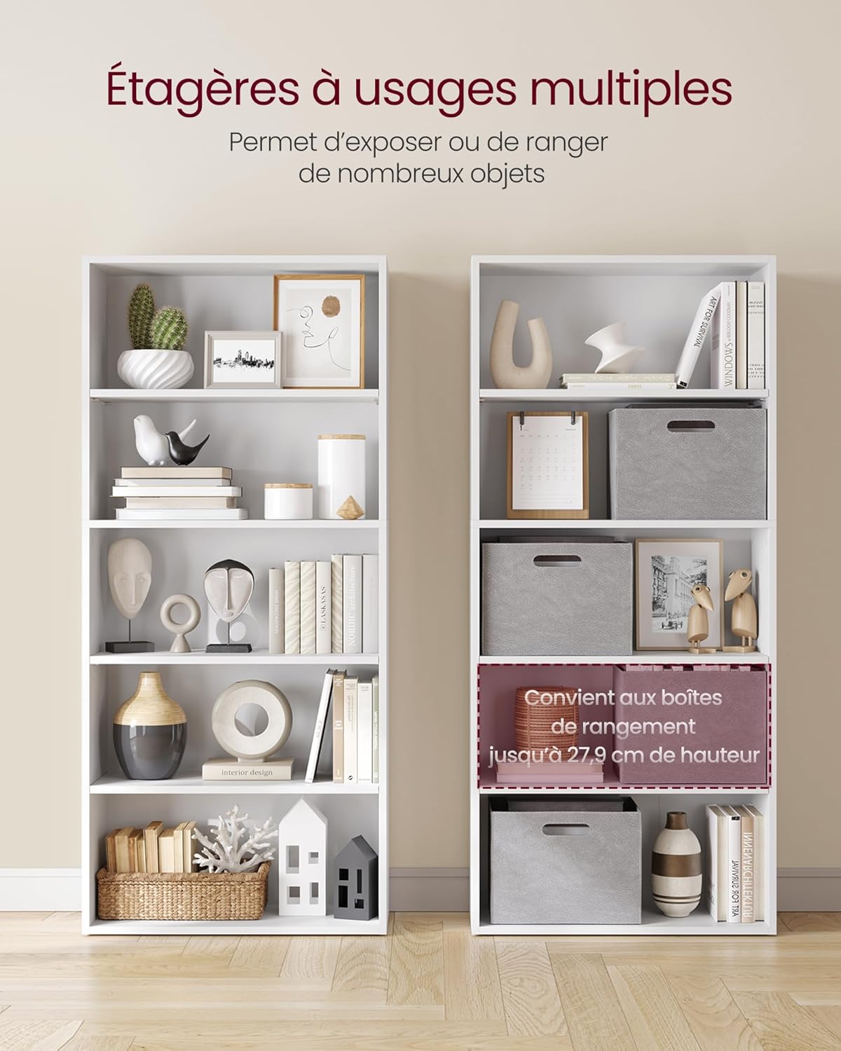 VASAGLE - bibliothèque 6 niveaux, 24x60x134,2cm, blanc, LBC165T14