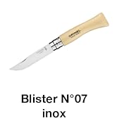 avec manche en bois et lame en acier inoxydable. Le texte indique « Blister N°07