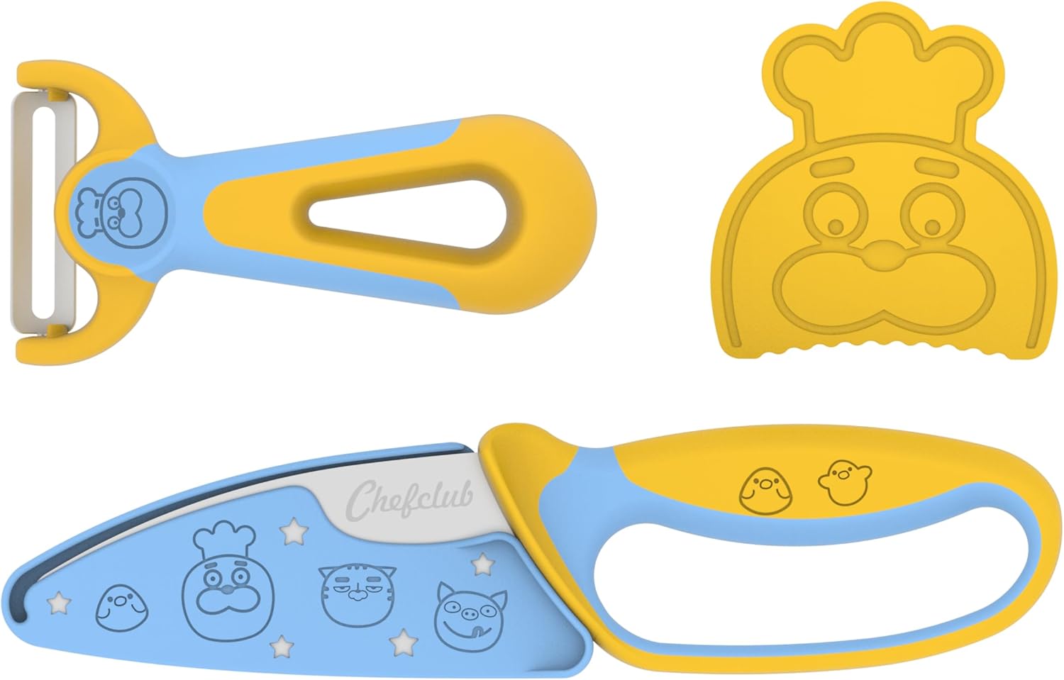 Chefclub Kids - Coffret cuisine enfants inox, lame ronde, éplucheur bi-directionnel, 4 ans+