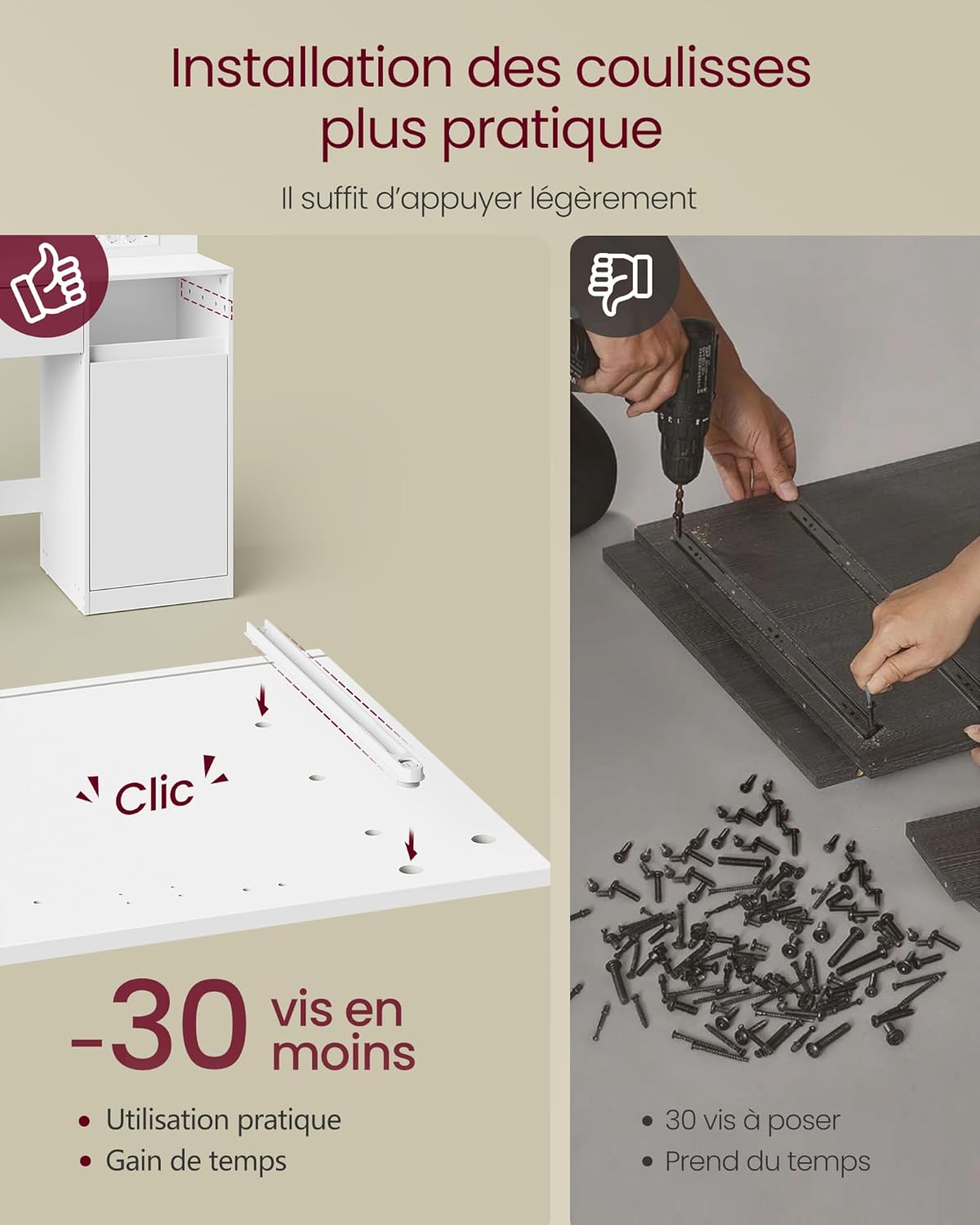 VASAGLE - Kailyn Collection coiffeuse, blanc, LED, rangements, RDT142WB02