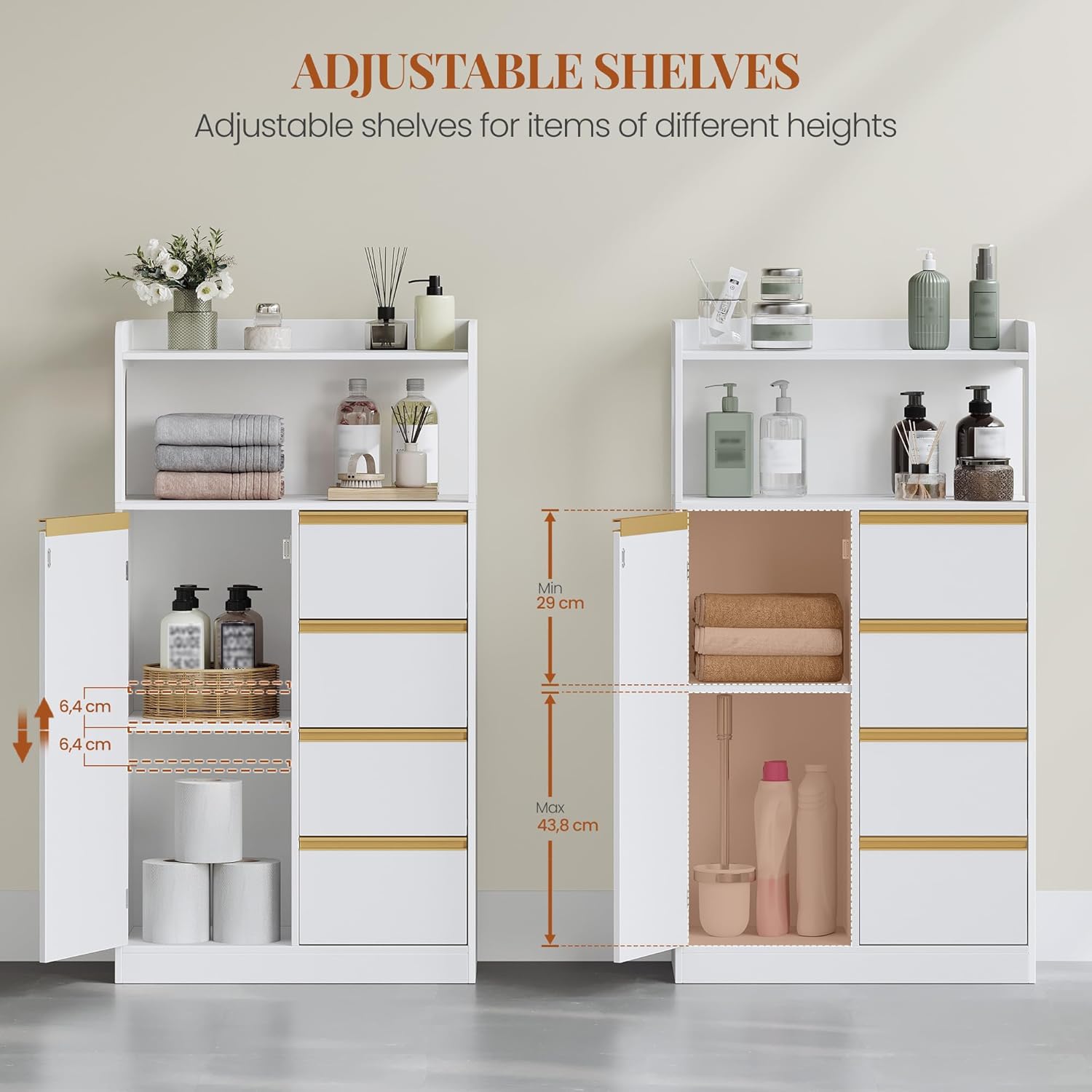 Meuble Salle de Bain - rangement placard 4 tiroirs, blanc, 30x60x110cm