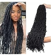 Plusieurs vues de longues coiffures noires en faux locs coiffées et arrangées pour montrer leur longueur, leur texture et leur polyvalence